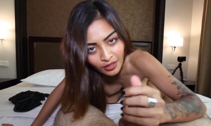 Hot tattooed Asian sucks and fucks horny white dude she just met in Bangkok